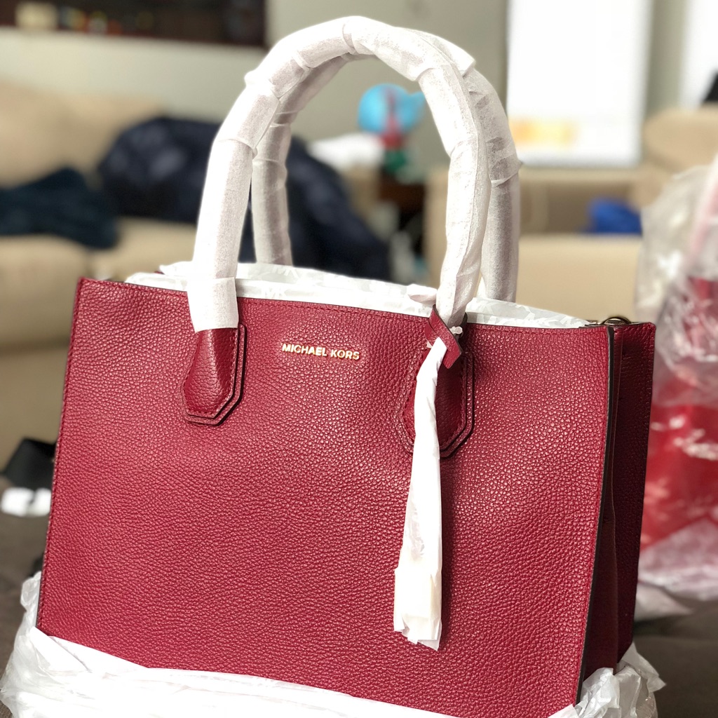 Michael Kors Mercer Large Leather Tote Bag Shoulder Bag In Mulberry Carryall